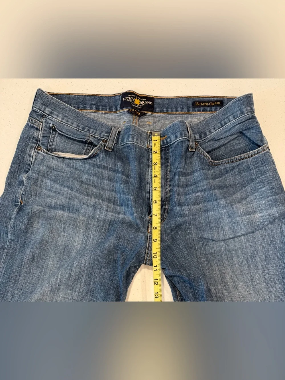 Lucky Brand 329 Classic Straight Jeans Mens 38x30 Blue Medium Wash Stretch Denim